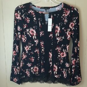 White House Black Market Women's XXS Floral Lace Long Sleeve Lightweight Blouse